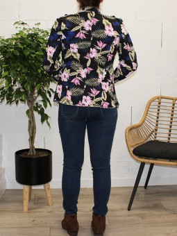 veste imprimé fleuri fond noir de dos