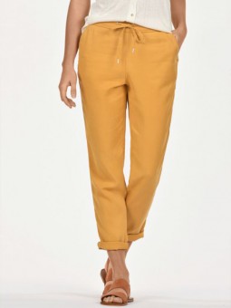 pantalon celeste lyocell kanope jaune portée de face