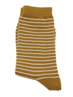 chaussettes femmes fantaisie en bambou thought rayé ocre et blanc