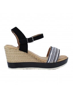 sandales compensées alix argent et noire de profil