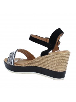 sandales compensées alix argent et noire de dos